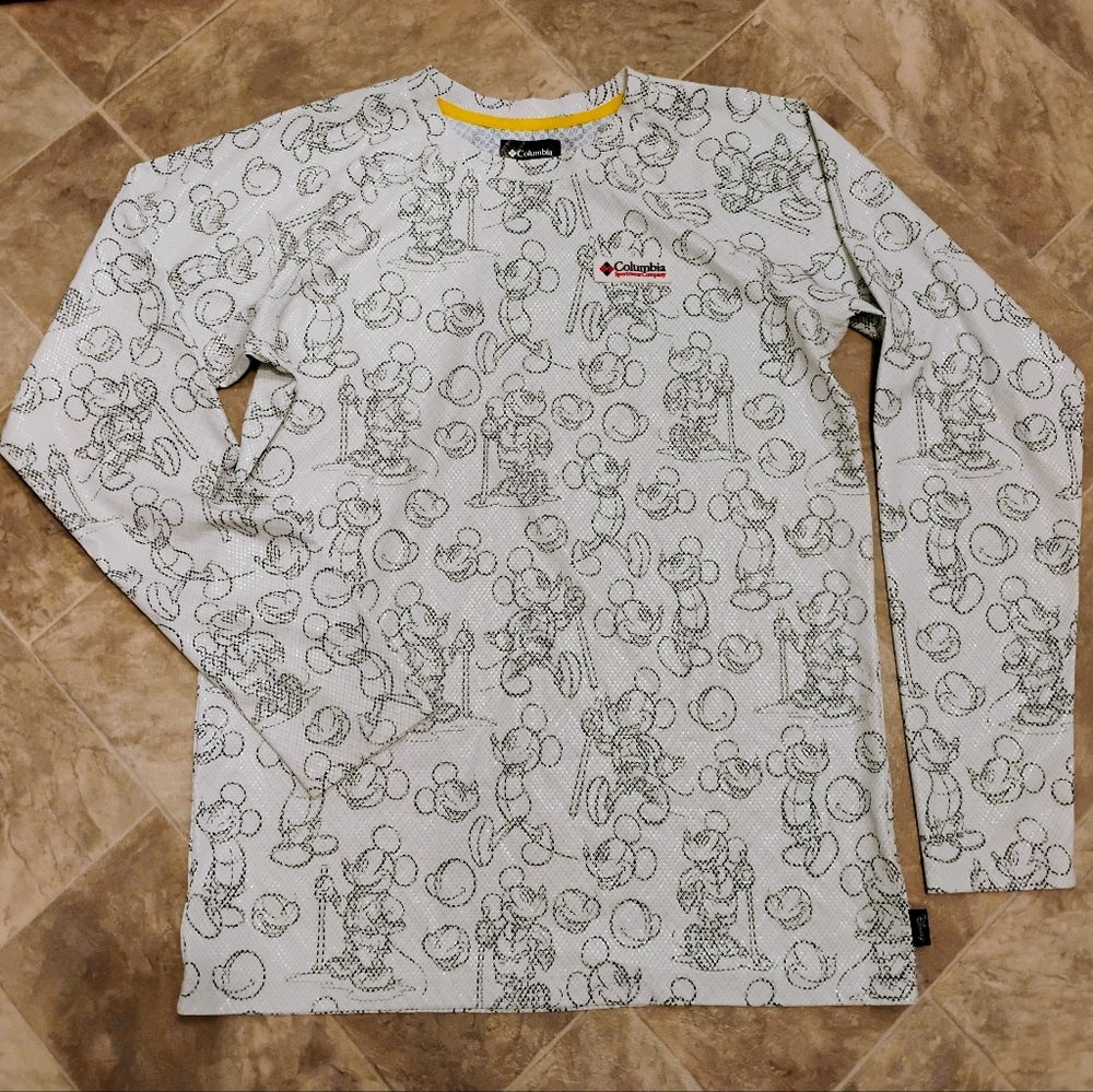 Mickey Mouse Columbia White Patterned Long Sleeve Shirt/Rash Gaurd/Fishing Shirt